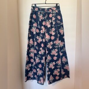 BiBi Floral Wide Leg Jeans - Navy and Pink